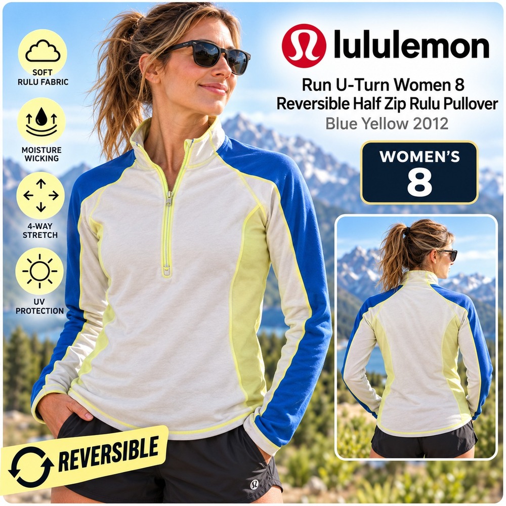 Lululemon Run U-Turn Women 8 Reversible Half Zip Rulu Pullover Blue Yellow 2012